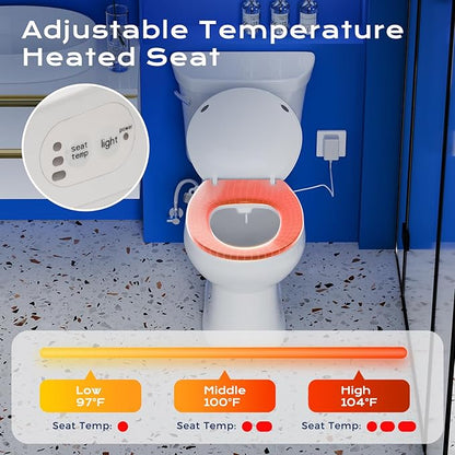 Round Heated Toilet Seat with Night Light, Three Temperature Settings Heated Seat,70 in Power Cord, Fit Round Toilet, Cold Water Bidet Function Toilet Seat With Slow Close