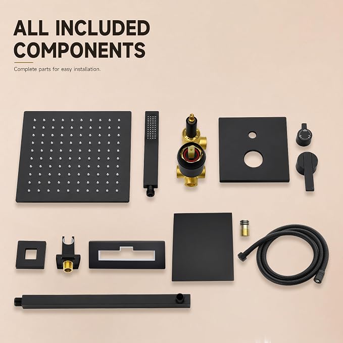 Shower System with Tub Spout, All Metal Black Bathtub Shower Faucet Set with High Pressure 10 Inch Rain Shower Head and Handheld Shower Head Set, Matte Black (Valve Include）