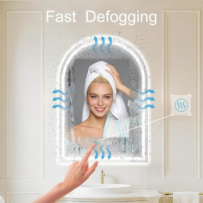 Arched LED Bathroom Mirrors with Lights 22"x32" LED Mirror for Bathroom,Led Vanity Mirror, Anti-Fog,LED Mirrors with Light, Anti-Fog, Dimmable, 3 Color, Shatterproof, Touch Sensor