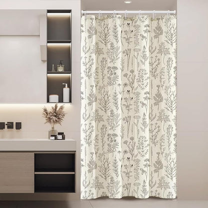 Coxila Linen Shower Curtain Stall Small Spring Farmhouse Floral Vintage Beige Neutral Half Narrow Single Walk in Stand up Heavy Duty Textured Toile Bathroom 36x72 Inch Polyester Fabric 7 Pack Hooks