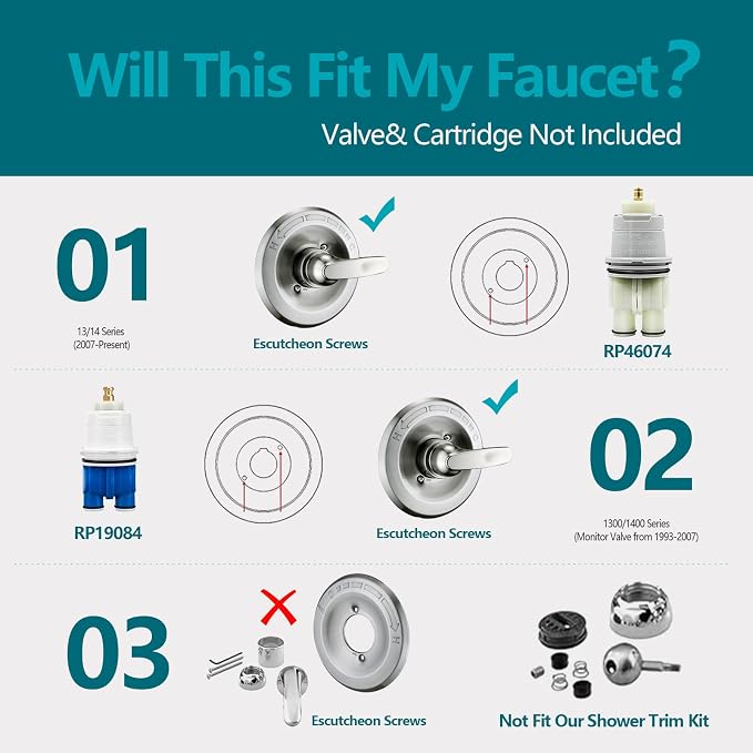 Shower Trim Kit Compatible with 1300/1400 Series, 1 Handle, Long Sleeve (Valve& Catridge Not Inclued), Brushed Nickel