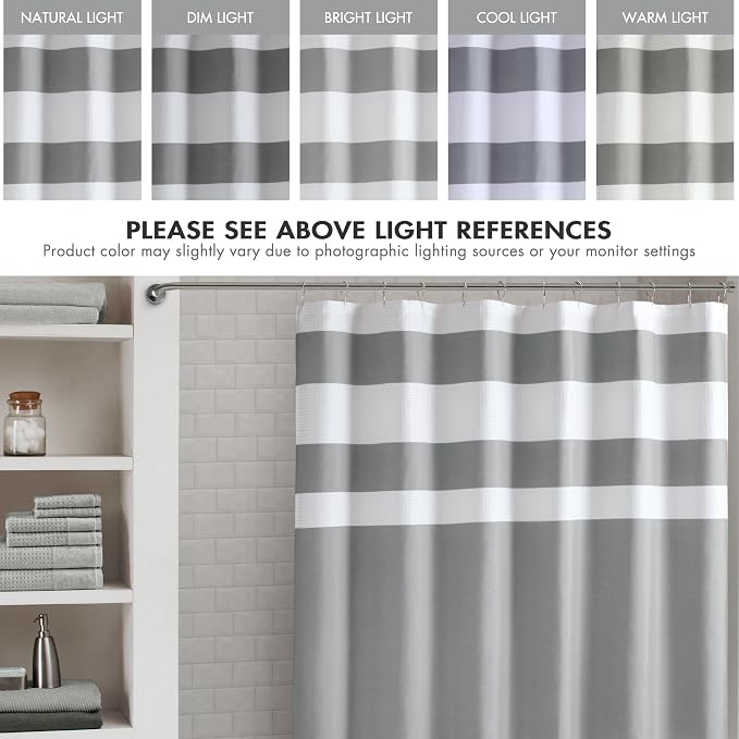 Madison Park Spa Waffle Shower Curtain Pieced Fabric with 3M Scotchgard Moisture Management Modern Home Bathroom Decorations, Tall 72"x84", Grey | Striped, Pieced Fabric Design, 3M Scotchgard Moisture Management, Hotel Quality, Modern, for Bathroom, OE...