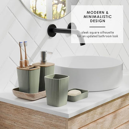 Clara Clark Bathroom Set - Sage Green Bathroom Accessories Set, 6PC Bathroom Accessory Set, Bathroom Sets with Bathroom Rugs, Toilet Brush, Trash Can & Soap Dispenser