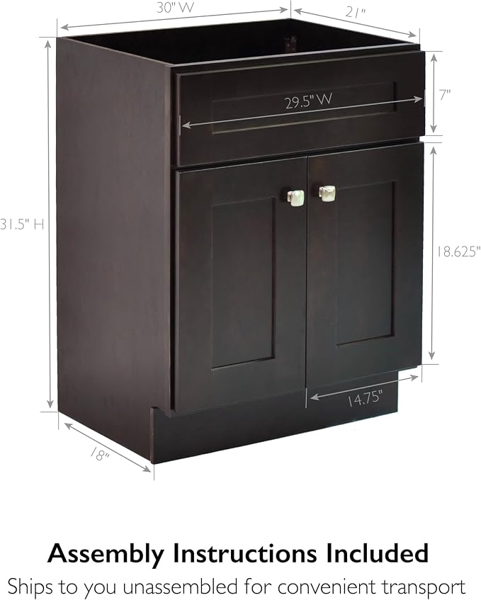 Design House Brookings Bathroom Vanity, 30", Espresso | Adjustable Hinges, Freestanding, Contemporary/Modern, Wood, Bath, 586982