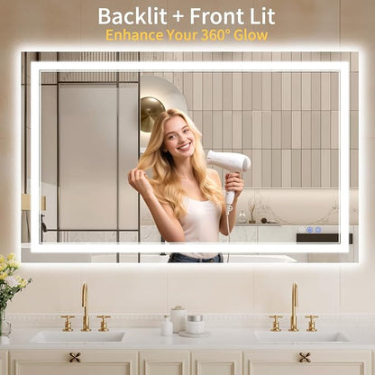 30"x48" LED Bathroom Mirror with Lights, Anti-Fog, Backlit + Front Lit, Dimmable, Led Vanity Mirror for Wall, Lighted Bathroom Mirror, 3 Colors, Shatter-Proof Tempered Glass