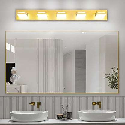 LED Modern Bathroom Light Fixtures, 5-Light 40-Inch Gold Vanity Lights for Bathroom Lighting Fixtures Over Mirror, 350° Rotatable Acrylic, 6000K Cool White Wall Lamp