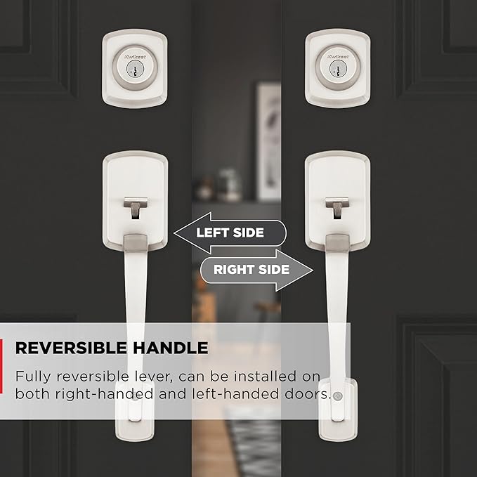 Kwikset Henley Front Door Lock Handle and Deadbolt Set, Entry Handleset Exterior with Interior Reversible Lever, Satin Nickel, Pick Resistant SmartKey Rekey Deadbolt Security, with Microban Protection