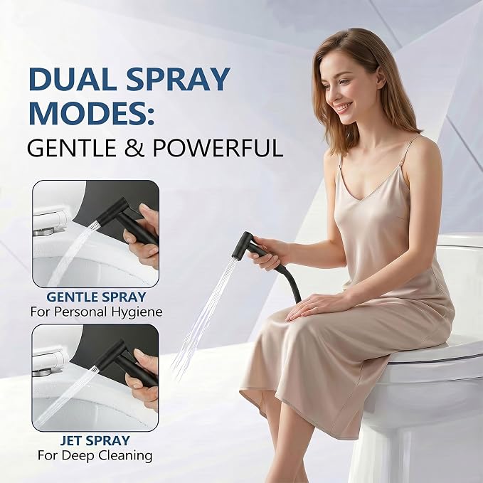 TRIPHIL Handheld Bidet Sprayer for Toilet, Adjustable Water Pressure Jet Bidet Attachment with Leak-Proof 304 Stainless Steel T-valve for Bathroom Cleaning, Cloth Diaper/Feminine Wash, Matte Black
