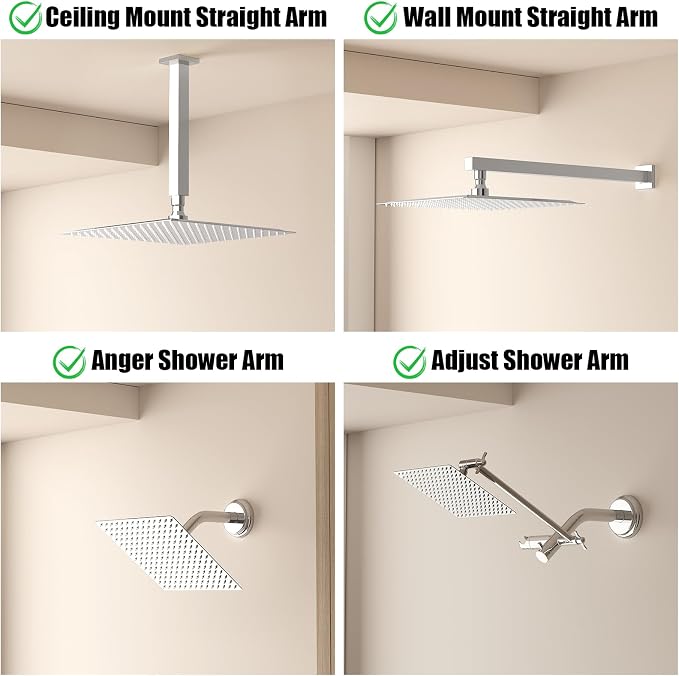 10 Inch Rain Shower Head High Pressure Rainfall Shower Head Chrome | Square Rain Bathroom Showerhead, High Flow, Large Stainless Steel, Ceiling Mounted, Wall Mounted, Waterfall Full Body