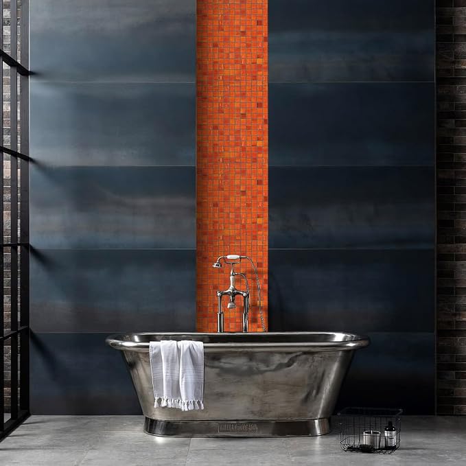 11.5 sq.ft Orange Glass Mosaic Tile for Bathroom, Pool, Kitchen Backsplash | Waterproof Wall & Floor Tile. Heat & frost resistant outdoors. Mesh-mounted easy install. Use any grout. Easy clean. 10pcs.