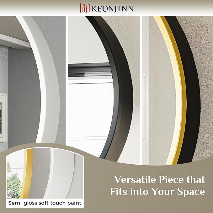 Keonjinn 24 x 24 Inch Round Medicine Cabinets for Bathroom, Gold Mirror Medicine Cabinet Wall Mounted, Modern Medicine Cabinet Surface Mount Only, Circle Framed Vanity Mirror with Storage