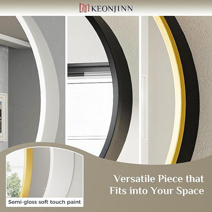 Keonjinn 24 x 24 Inch Round Medicine Cabinets for Bathroom, Gold Mirror Medicine Cabinet Wall Mounted, Modern Medicine Cabinet Surface Mount Only, Circle Framed Vanity Mirror with Storage