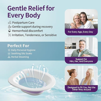 RUGUO Sitz Bath for Toilet Seat - Yoni Steam Seat - Sitz Bath for Hemorrhoids and Postpartum Care - Portable Bidet BPA Free - Foldable Basin for Epsom Salt Soak - Purple