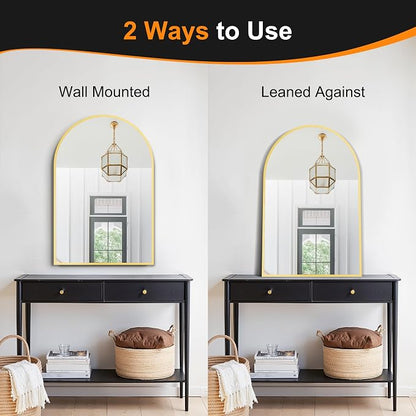 Arched Bathroom Mirror, 24"x36", Gold | Wall Mounted, Vanity Mirror, For Bedroom, Living Room and Entryway