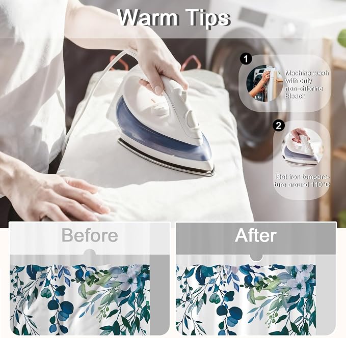 No Hook Shower Curtain and Liner Set, Dark Blue Eucalyptus 71x74 | Floral Design, with Snap in Liner, Waterproof, Machine Washable, Quick-Drying, for Hotel Bathroom