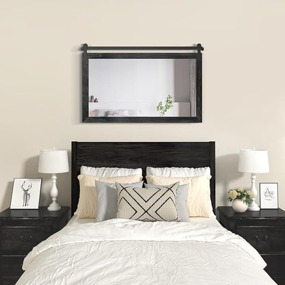 COGOOD Farmhouse Bathroom Mirrors for Over Sink - 30 x 49 Black | Rustic Barn Door Wood Framed Vanity Mirror for Entryway, Living Room, Bedroom, Dresser Wall Decor