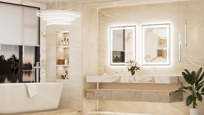 Keonjinn 28x36 Inch Nickel LED Bathroom Mirror with Lights, Beveled Edge | Frontlit & Backlit, Lighted Bathroom Mirror, HD Tempered Glass, 3 Color Temperatures, Anti-fog, Stepless Dimmable