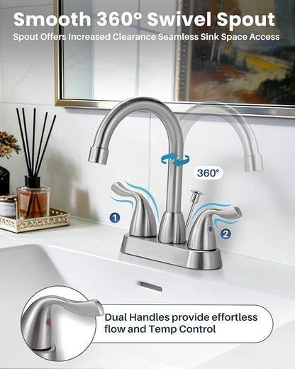 ARCORA 2 Handle Modern Bathroom Faucet Brushed Nickel, 4 Inch Centerset Bathroom Faucet with Drain Assembly and Supply Hoses, 3 Holes Faucet for Bathroom Sink