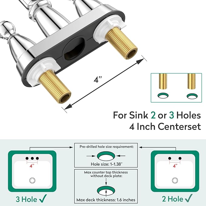 CREA 4 Inch Centerset Bathroom Faucet 2 or 3 Hole,Double Handle Bathroom Faucets with Pop Up Drain/ 360° Swivel Chrome Vanity Basin Mix Tap
