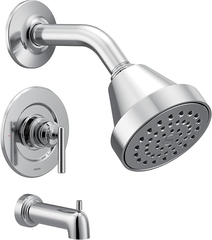 Moen Gibson Chrome Pressure Balancing Eco-Performance Showerhead, Shower Handle, and Tub Spout, Posi-Temp Valve Required, T2903EP