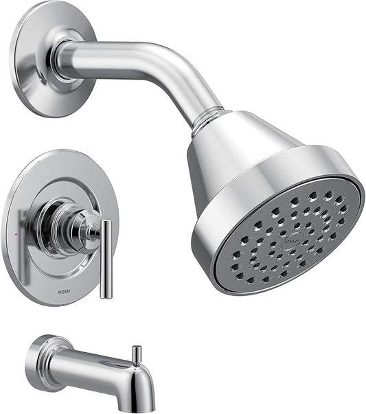 Moen Gibson Chrome Pressure Balancing Eco-Performance Showerhead, Shower Handle, and Tub Spout, Posi-Temp Valve Required, T2903EP