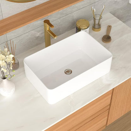 White Bathroom Vessel Sink Ceramic Vanity Art Basin Above Counter | 21"x14" Rectangular Bathroom Sink Porcelain Vessel Vanity Sink