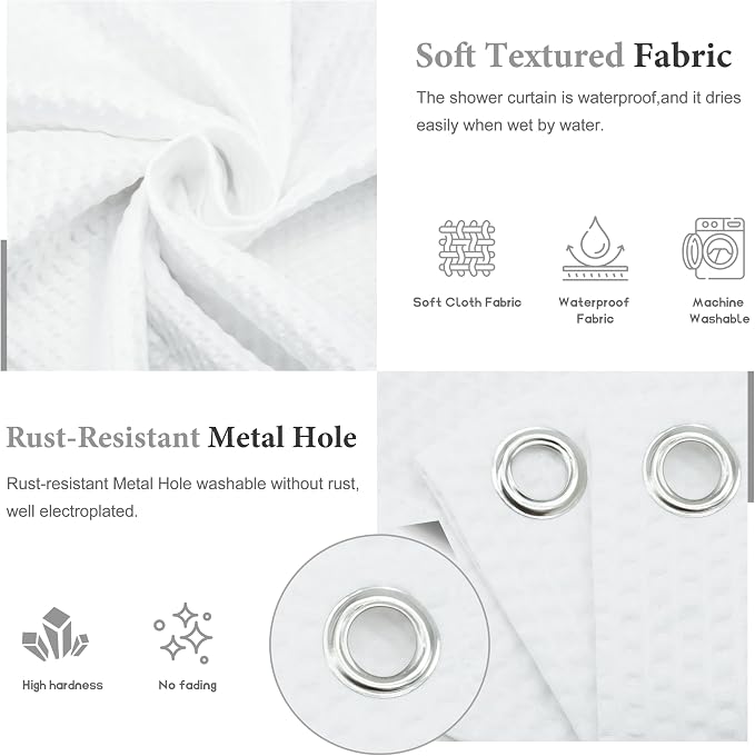 Tititex Solid White Cloth Fabric Shower Curtain Liner with 2 Magnets - Texture Pressure Bubble Soft Hotel Quality Waterproof Shower Liner, Light-Weight & Machine Washable 72x74 inch