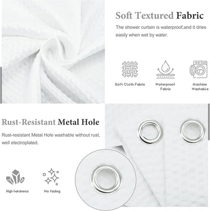 Tititex Solid White Cloth Fabric Shower Curtain Liner with 2 Magnets - Texture Pressure Bubble Soft Hotel Quality Waterproof Shower Liner, Light-Weight & Machine Washable 72x74 inch