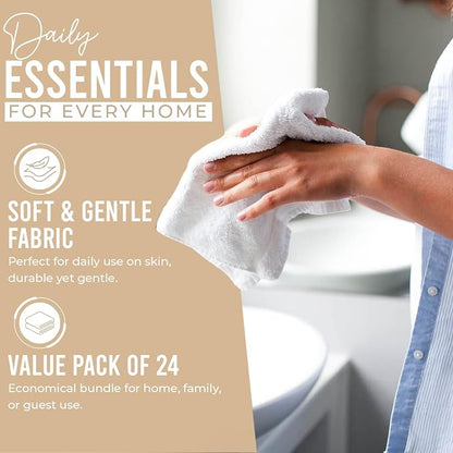 DAN RIVER 24 Pack Cotton Wash Cloths Set for Showering [12x12] Tan | Lighter Weight, Quick to Dry, Super Soft & Absorbent Face Towels, Hotel Quality, Perfect for Bathroom, Gym, Spa
