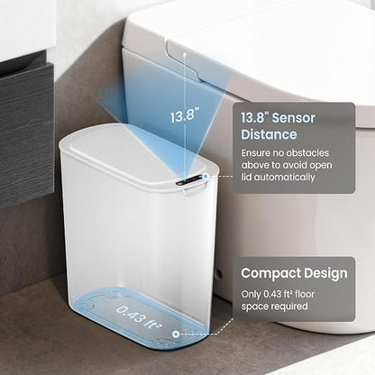 Cesun Automatic Small Bathroom Trash Can with Lid, 2.6 Gallon, White | Motion Sensor, Plastic, Touchless, Odor Control, Smart Garbage Can, Battery Operated, Manual Button, for Office/RV/Bedroom