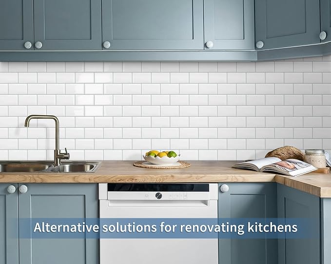 White Peel and Stick Backsplash Subway Tile for Kitchen 10 Sheet | Thick,Self Adhesive,Wall,Sticky,Brick,for Bathroom,Laundry,Sink,12"×12"