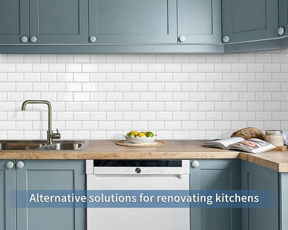 White Peel and Stick Backsplash Subway Tile for Kitchen 10 Sheet | Thick,Self Adhesive,Wall,Sticky,Brick,for Bathroom,Laundry,Sink,12"×12"
