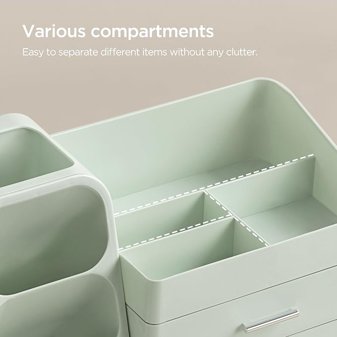 HBlife Makeup Organizer with Brush Holder for Vanity, Large Plastic Bathroom Countertop Organizer Skin Care Storage, Easy to Store Lipsticks, Nail Polishes, Perfumes, Eyeshadow Palettes, All Green