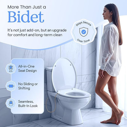 CLEAR REAR Elongated Bidet Toilet Seat – Non Electric Attachment for Toilets, Easy to Install Self Cleaning, Rear & Feminine Wash Nozzles, Adjustable Water Sprayer, Eco Friendly Hygienic Upgrade