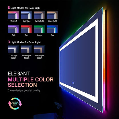 LOAAO 55"X30" RGB LED Bathroom Mirror with Lights, UL Listed | Anti-Fog, Dimmable, RGB Backlit + Front Lighted, Memory Function, Tempered Glass
