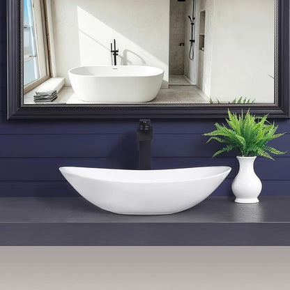 Vessel Sink 23.8"x14.2" Oval Bathroom Sink Modern White Porcelain Ceramic Above Counter Vanity Sink for Bathrooms Art Basin