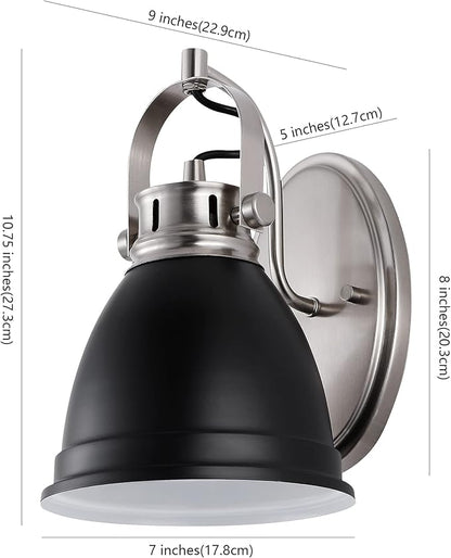 JONATHAN Y 7" Black/Nickel 1-Light LED Vanity Light, Adjustable Wall Sconce for Bathroom Mirror, Farmhouse Bohemian Kitchen Light, Iron Black Bell Shade JYL1114A