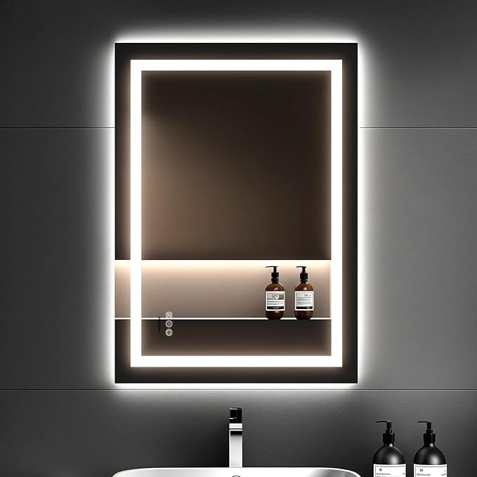 36x24 Inch LED Bathroom Mirror with Lights, Anti-Fog, Dimmable | Backlit & Front Lit Lighted Vanity Mirror for Wall, Smart Bathroom Mirror with Memory Function, Tempered Glass