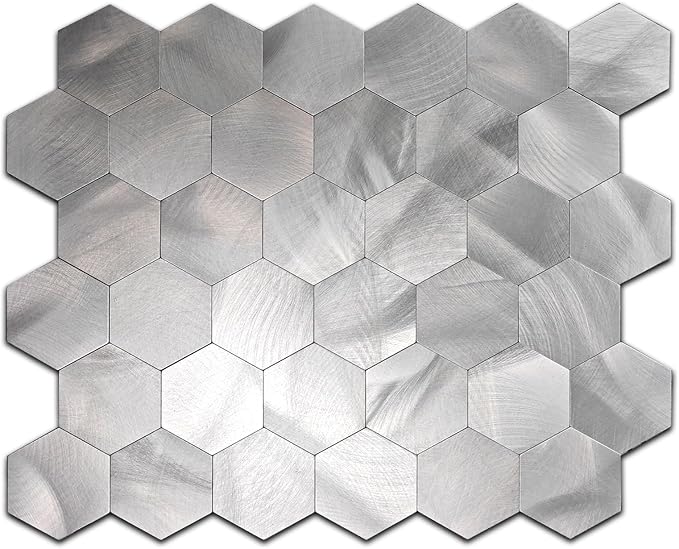 10pcs Peel & Stick Mosaic Wall Stickers - Waterproof/Anti-Skid/High Temp Resistant Decals, Multi-Purpose Removable Decoration for Kitchen Backsplash, Bathroom&Office (10, Silver)