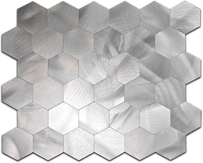 10pcs Peel & Stick Mosaic Wall Stickers - Waterproof/Anti-Skid/High Temp Resistant Decals, Multi-Purpose Removable Decoration for Kitchen Backsplash, Bathroom&Office (10, Silver)