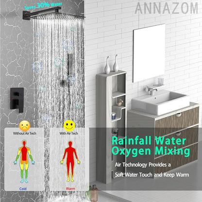 Oil Rubbed Bronze rain Shower Faucet Set Shower System 12 Inches Square Shower Head with Handheld, Waterfall Showerhead, All Metal Shower Faucet Trim Repair Kits (Contain Shower Valve)