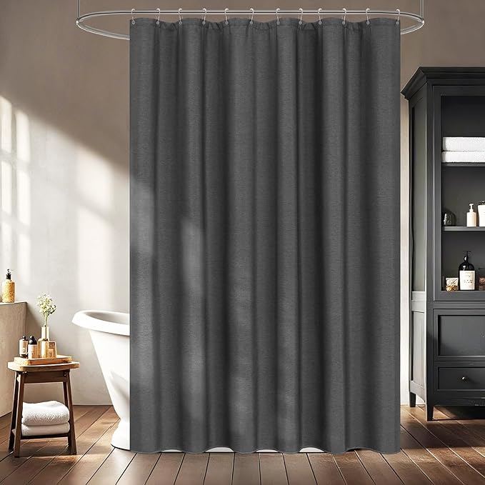 Rustic Country Linen Look Shower Curtain Charcoal Grey Extra Long 72 x 78 Inch, Heavyweight Faux Linen Fabric Shower Curtain Water-Resistant, Dark Gray Hotel Bathroom Curtain Washable