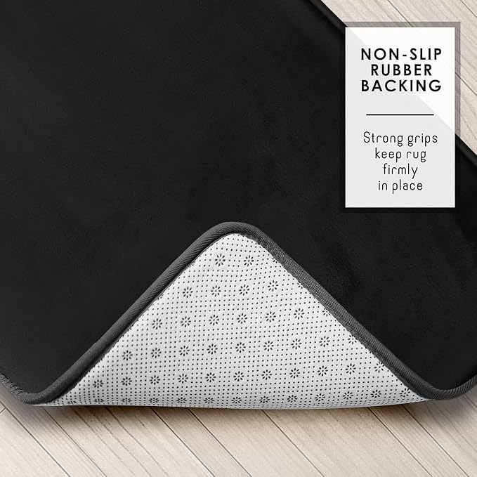 Clara Clark Bathroom Rugs, Velvet Memory Foam Bath Mat, Non-Slip, Machine Washable Bath Rugs - Dries Quickly, Ultra Soft Plush Bath Mats for Bathroom, 17 x 24, Black