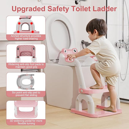 Potty Training Seat with Step Stool Ladder, Upgraded 2-in-1 Toddler Potty Training Toilet Seat with Non-Slip Step Splash Guard Handles and Waterproof Cushion, Toddler Potty Seat for Kids Boys Girls