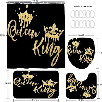 AZHM Queen and King Shower Curtain Set for Bathroom 4 Pcs Black Bathroom Accessory Decor Sets with Shower Curtain and Rugs