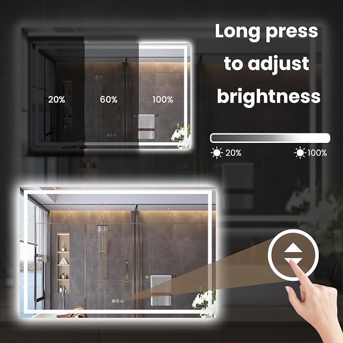 Snowdool 60 x 24 in LED Bathroom Mirror, Front and Backlit, Anti-Fog | Front and Backlit, 3 Color Temperatures, Anti-Fog, Tempered Glass