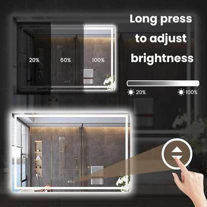 Snowdool 60 x 24 in LED Bathroom Mirror, Front and Backlit, Anti-Fog | Front and Backlit, 3 Color Temperatures, Anti-Fog, Tempered Glass