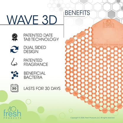 Fresh Products Wave 3D Urinal Screen Deodorizer, Mango, 10 packs | Anti-Splash Shield For Men Bathroom, 30-Day Odor Control With Beneficial Bacteria, Easy Double-Sided Install, Made In USA