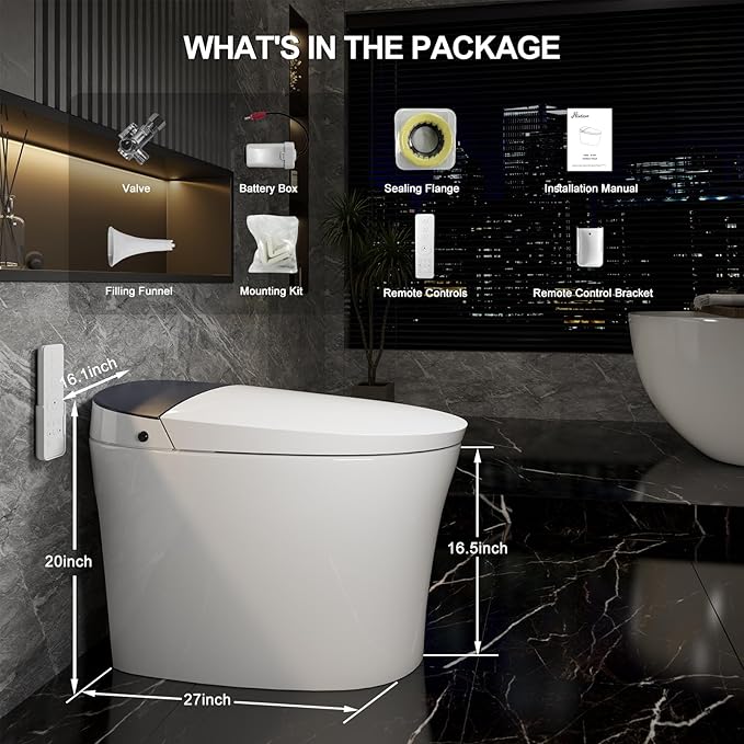 Smart Toilet with Bidet Built in, Bidet Toilet with Powerful Flush, Auto Open/close Lid, Foot Sensor Operation, Intelligent induction Heat Seat, Smart Toilet with instant Warm Water (ST-PLUS)
