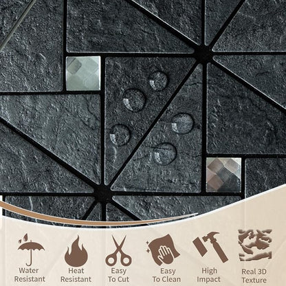 DICOFUN 1 Sheet Black Slate Peel and Stick Backsplash Tile, Mixed Glass Self-Adhesive Mosaic Tiles, Stainless Steel Stick on Wall Tiles for Kitchen and Bathroom Backspalsh, Mirror Decor
